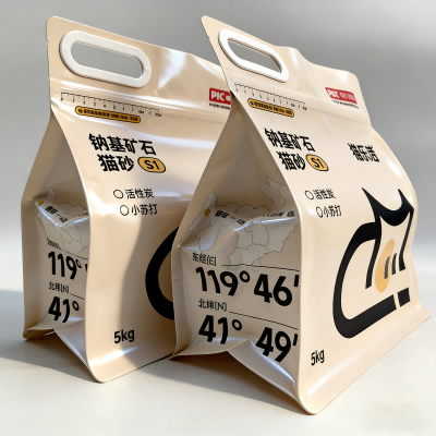 জিপার হ্যান্ডেল সহ আট-পার্শ্বযুক্ত সিলযুক্ত বিড়াল লিটার ব্যাগ